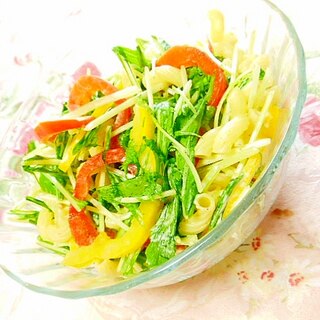 ❤夏野菜と水菜とサラダマカロニの山葵マヨサラダ❤